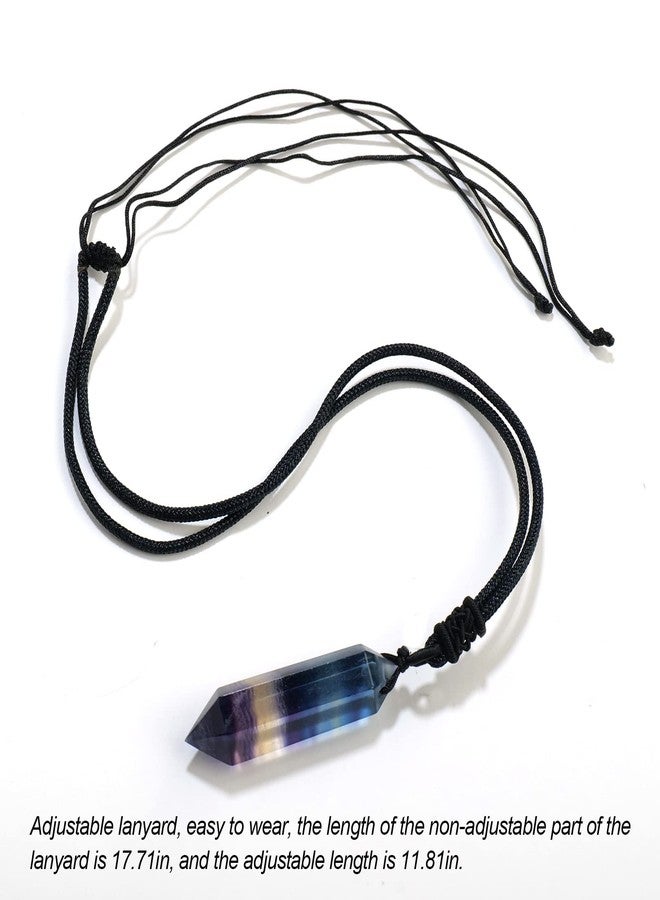 Apengshi Natural Crystal Rainbow Fluorite Double Pointed Pendants Healing Crystal Quartz Necklace 6 Faceted Chakra Energy Stone Meditation Balance Reiki Gifts - Image 3